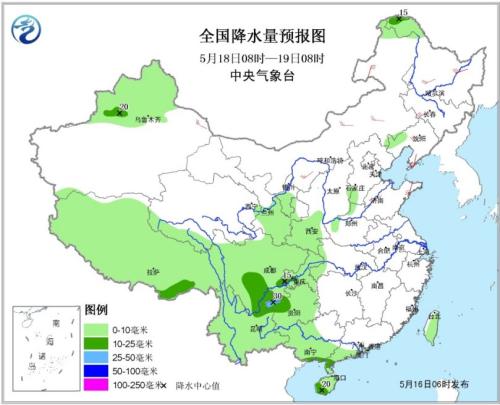 图3 天下降水量预告图（18日08时-19日08时）